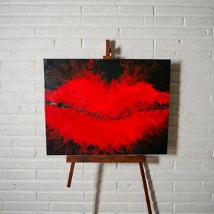 “Scarlet Mouth Of Shadows” Abstract Red Lip Canvas Painting